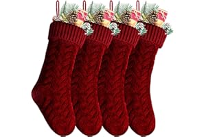 Kunyida Pack 4,18" Unique Burgundy Knit Christmas Stockings Style3