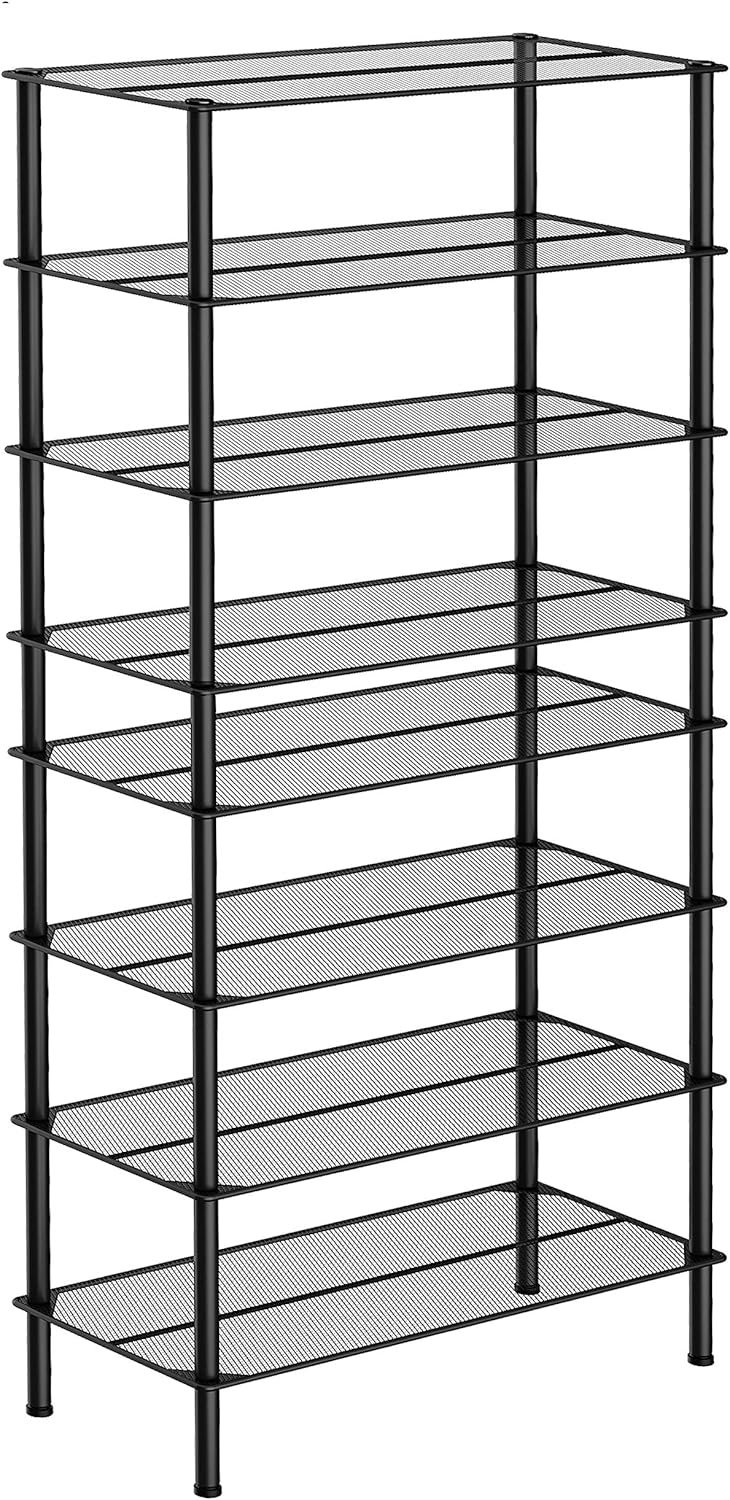 4 tier metal shoe rack on Metal Mesh Shoe Shelf Storage Stackable Shoe Organiser Black Lmr64b With Adjustable Feet Songmics 4 Tier Shoe Rack Hallway Furniture Shoe Racks