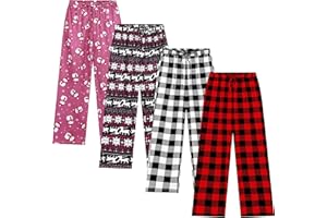 Cooraby 4 Pack Boys Girls Plaid Pants with Pockets Printed Plaid Pants with Elastic Waist Drawstring for Christmas Daily Wear