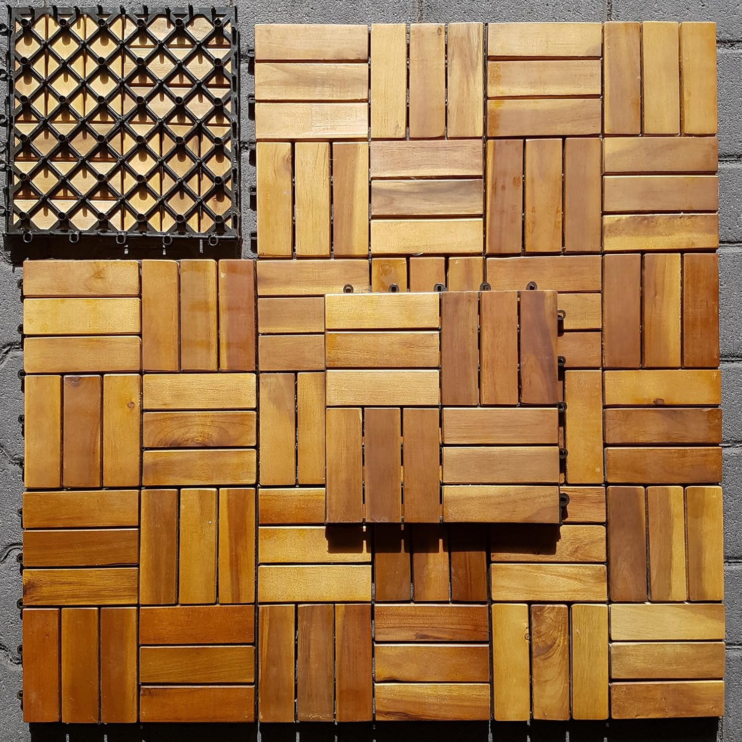 Xinro Holzfliesen 10 Stuck Holz Klick Fliesen Fur Balkon Und Terrasse Aus Akazienholz 10tlg Gartenfliesen Aus Holz Naturbraun Amazon De Garten