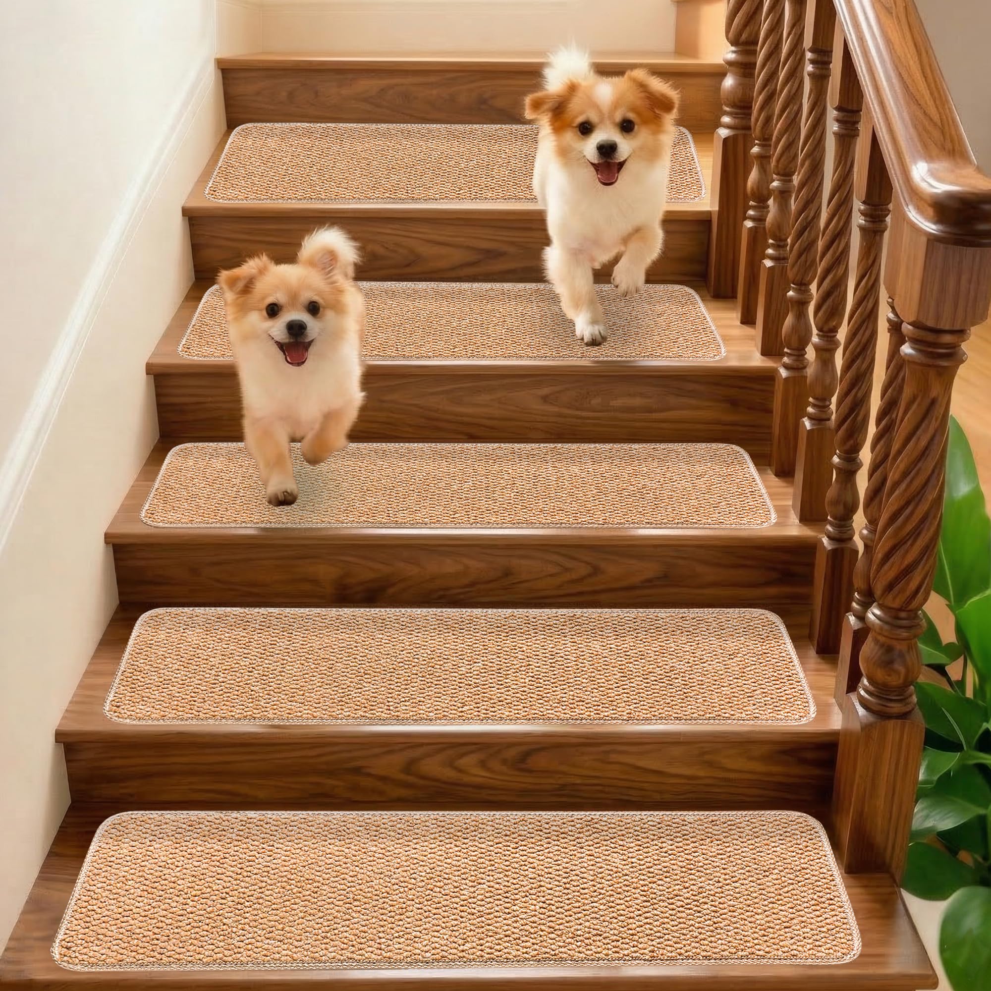 Photo 1 of (2-Pack)*** DONJOP 9.5x36 Inch Stair Treads for Wooden Steps Indoor  (2-Pack) – Non Slip Adhesive Peel and Stick Carpet Stair Treads, Washable & Reusable Stair Runner Rugs for Kids Elders and Pets-Khaki