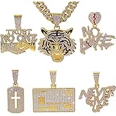 GuoShuang Golden Cuban Link Chain for Men with Pendant,miami Ice Out Diamond Cuban Link Tiger Cross Never Give UP Cridit Card VISA Necklace Hip Hop Jewelry men necklace
