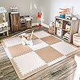 Baby Play Mat Tiles Extra Large Thick Non-Toxic Foam Floor Puzzle Mat Interlocking Activity Playmat for Infants Toddlers Kids Crawling Tummy Time 74x74 Inches (Beige/White)