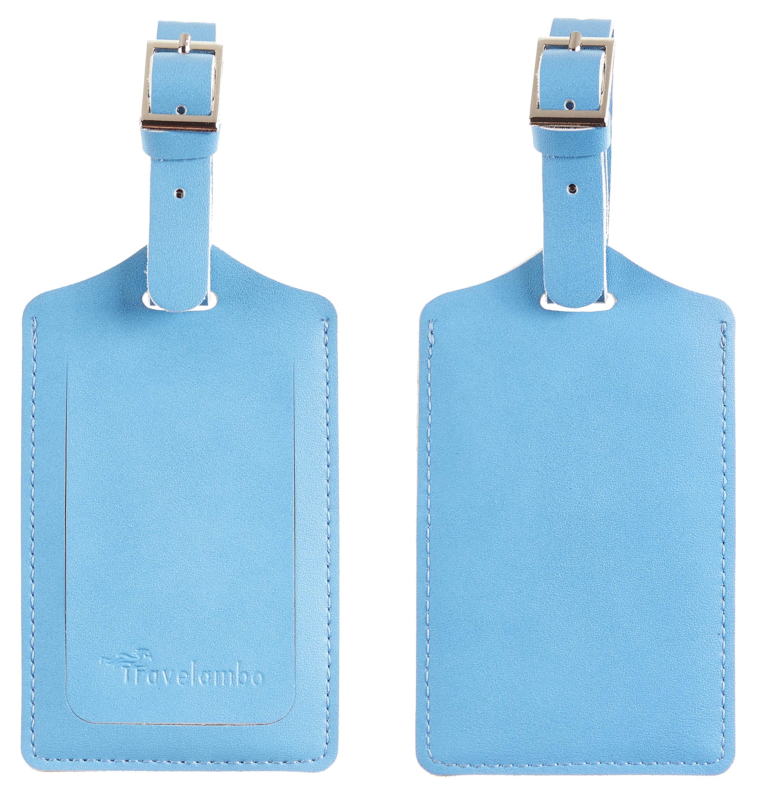 Travelambo Luggage Tags for Suitcases Faux Leather Privacy Protection 2 Pack Bag Tags Travel Accessories Essential, Light Blue