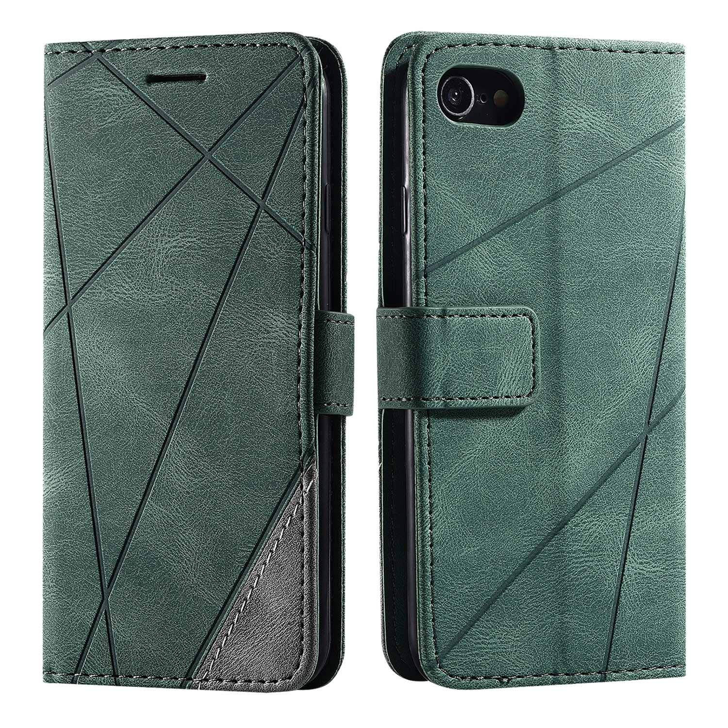 SONWO Case for iPhone SE 2020 / iPhone 7 / iPhone 8 Case, Premium Leather Flip Wallet Case Magnetic Closure Card Slots Kickstand Phone Case for iPhone SE 2020 / iPhone 7 / iPhone 8, Green