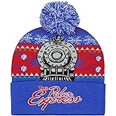 The Polar Express Beanie Men's Locomotive Fair Isle Design Embroidered Logo Fold Cuff Top Pom Beanie Hat