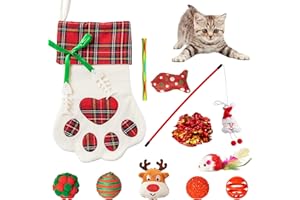 MALLMALL6 11Pcs Christmas Cat Stocking Toys Interactive Cat Toys Pack Including Feather Teaser Wand Catnip Mouse Crinkle Bells Ball Spring Toys for Indoor Cats, Christmas Hanging Stocking for Pet Cats