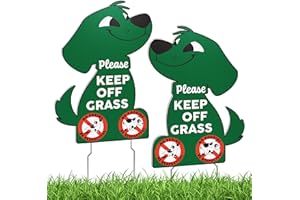 Keep Off Grass Signs for Yard with Stakes, 8 x 12 Inch Green Dog Shaped Double Sided No Dog Poop Signs for Yard, Weather-Resi