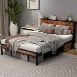 DUMEE Double Bed Frame with Storage Headboard, Metal Platform, 800lb view 2
