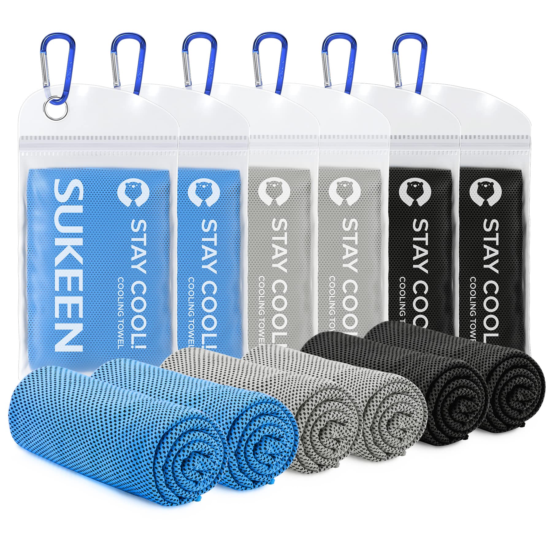 Sukeen Cooling Towel 6 pack, Coolings Towels for Neck Cool Towel for Instant Cooling Relief, Cold Towels for Hot Weather Cooling Scarf for Neck for Running Golf Hiking & Outdoors sports
