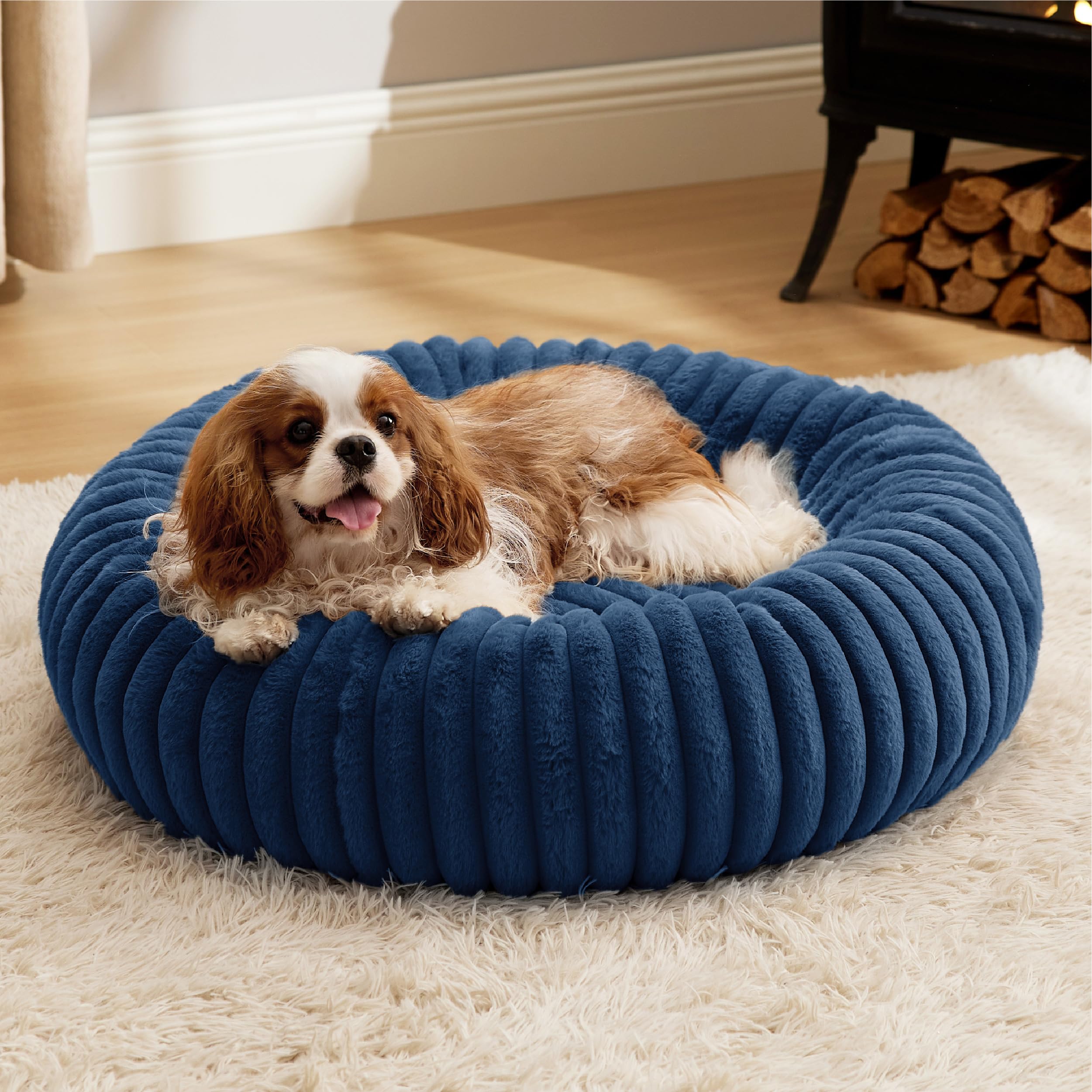 Photo 1 of **JUST THE COVER** Bedsure Donut Medium Dog Bed - Washable Faux Fur with Corduroy Fleece & Anti Slip Bottom, Round Pet Beds with Removable Cover, Night Blue, 30x30x8 inches