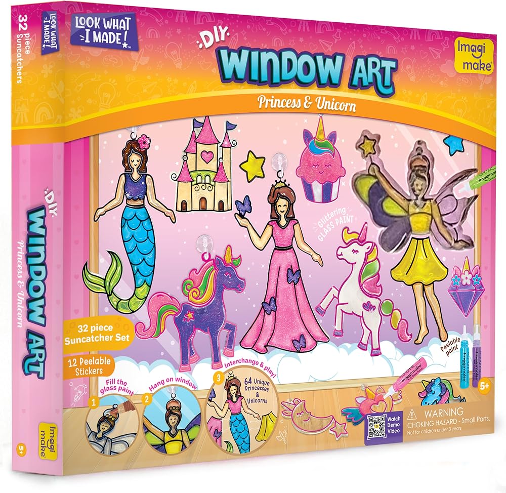 Imagimake Window Art Princess Unicorn Mermaid Craft Kit 32 Suncatchers