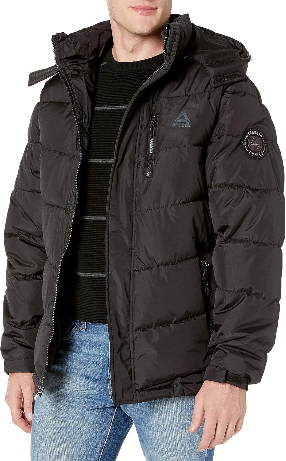 reebok men's heavy weight hooded bubble jacket