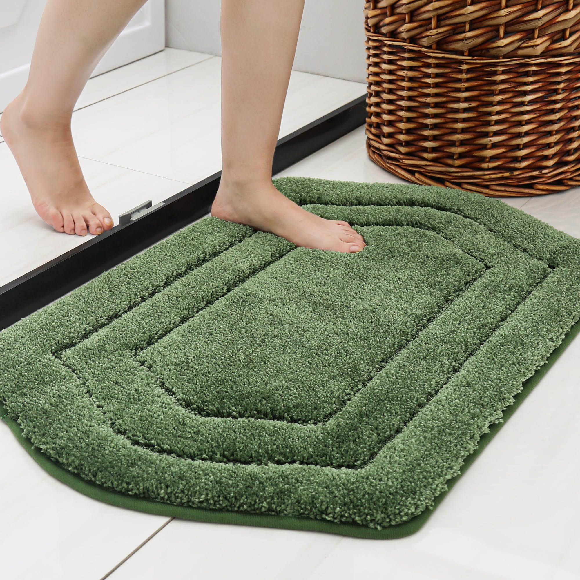Photo 1 of COSY HOMEER Extra Thick Bath Rugs for Bathroom - Anti-Slip Bath Linen Set Mats Soft Plush Yarn Shaggy 100% Strong Polyester Living Room Bedroom Mat Water Absorbent(Green,24x36 - Inches)