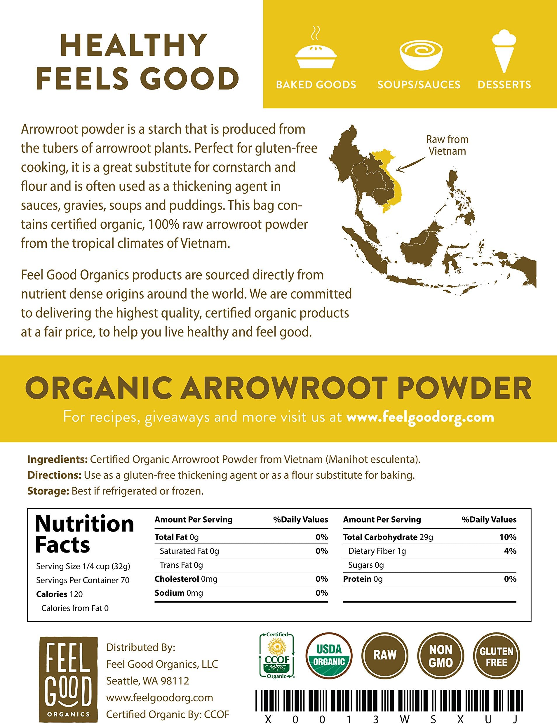 Organic Arrowroot Powder (Flour) - 5 Pound Resealable Bag - 100% Raw From Vietnam - by Feel Good Organics