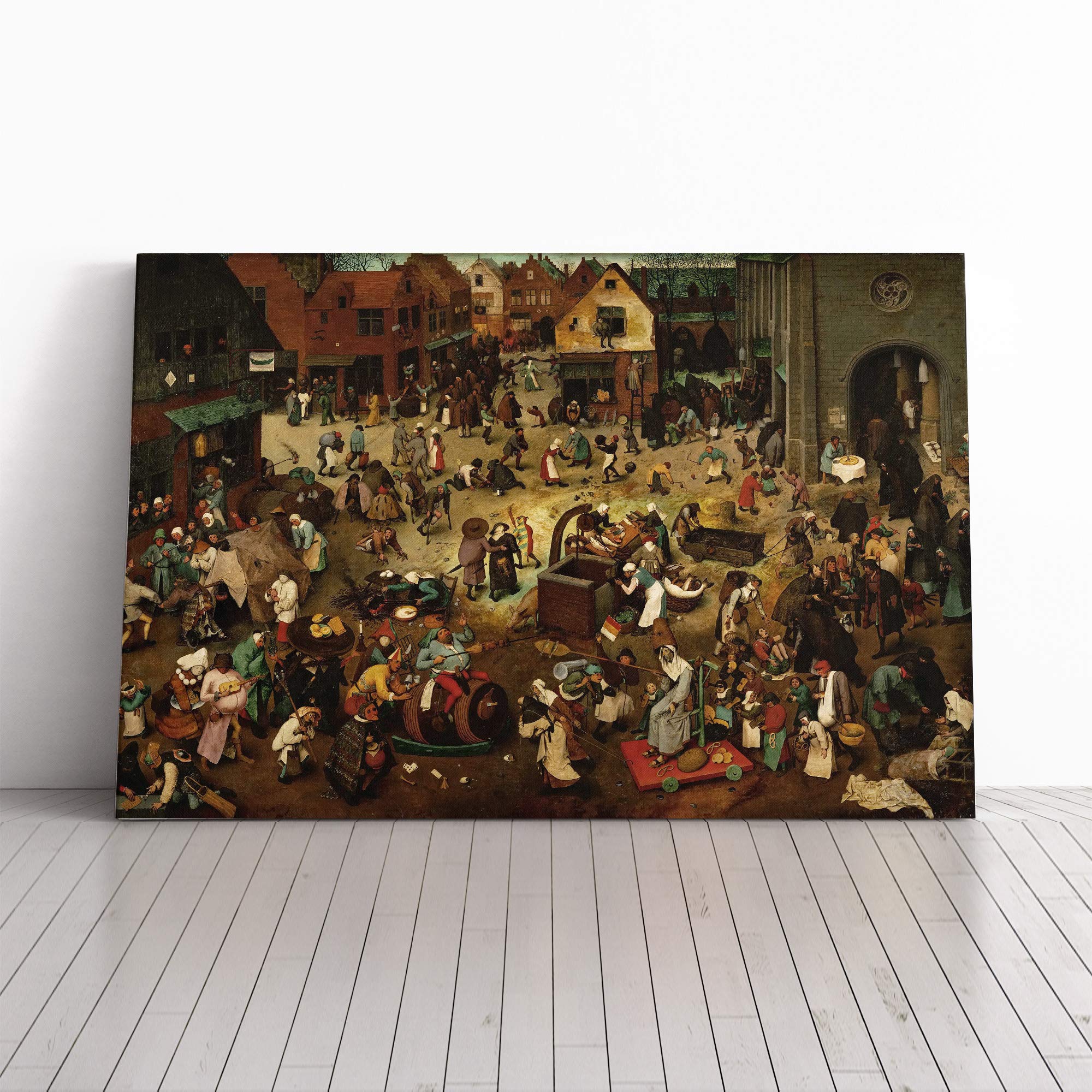 Pieter Bruegel The Elder The Fight Between Carnival and Lent Canvas Print | Gallery Wrapped 30mm Frame Wall Art | 20x14 inches | Ready to Hang | Modern Picture | Living Room Bedroom Lounge Office