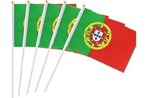 KIND GIRL 25 Pack Hand Held Small Mini Flag Portugal Flag Portuguese Flag Stick Flag Round Top National Country Flags,Party Decorations Supplies For Parades,World Cup,Festival Events ,International Festival
