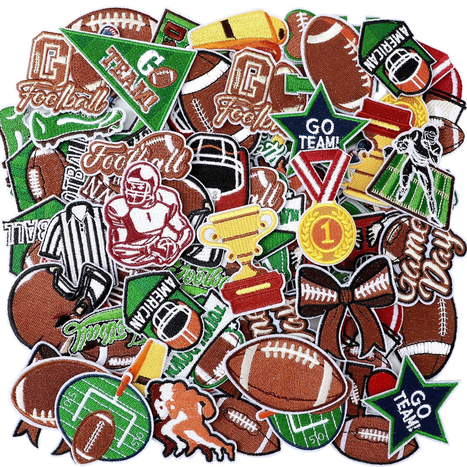 Photo 1 of HunnmingRe 72 Pcs Football Iron on Patches Chenille Embroidered Iron on Hat Patch 36 Style Sport Appliques for Hat Cap Clothes a DIY Backpack Pants Jeans