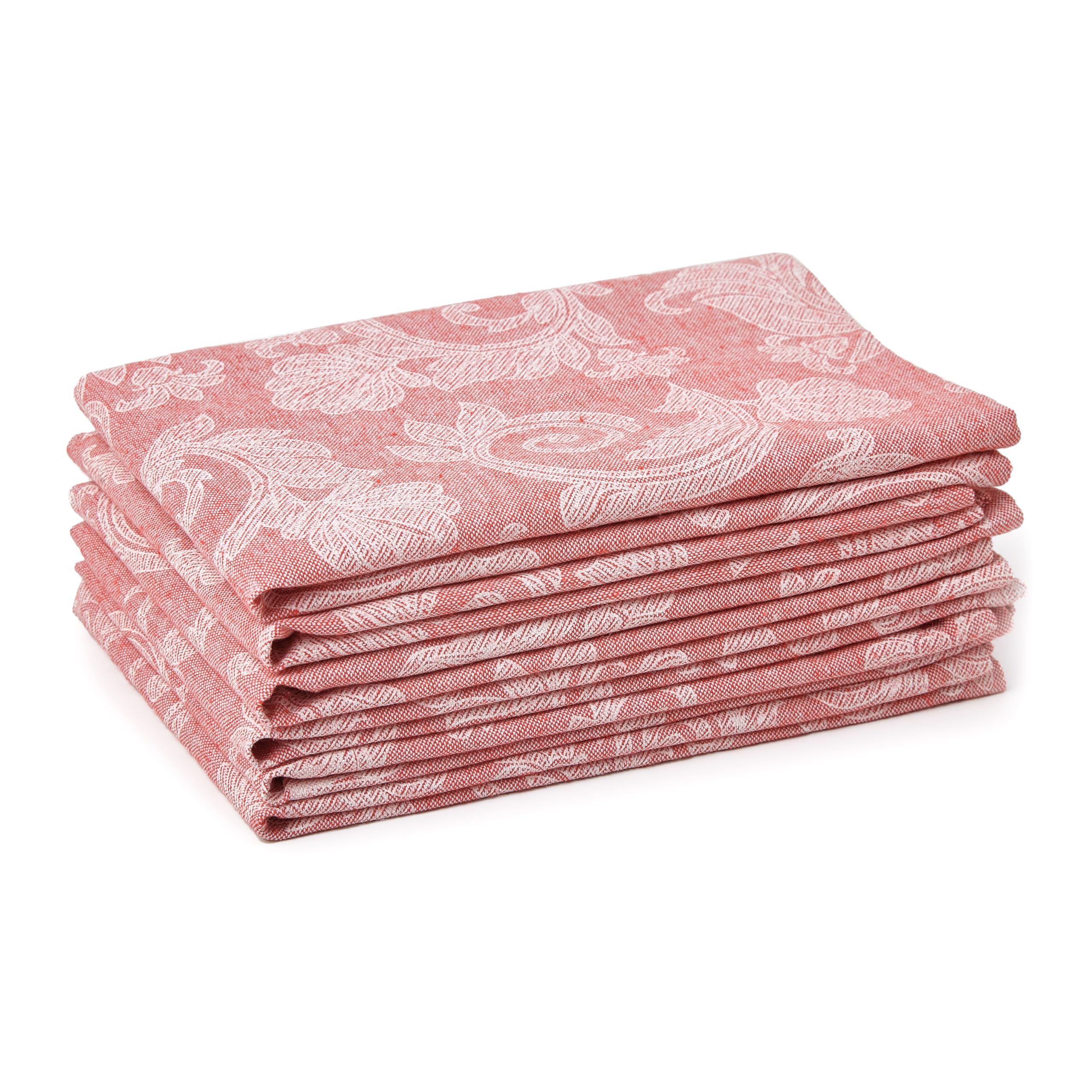 Encasa XO Red Cloth Napkins Set of 6, 45x45 cm | Floral Jacquard Design Cotton Serviettes Napkins | Washable & Reusable Napkin for Wedding, Holiday, Halloween, Parties & Everyday Table Decor