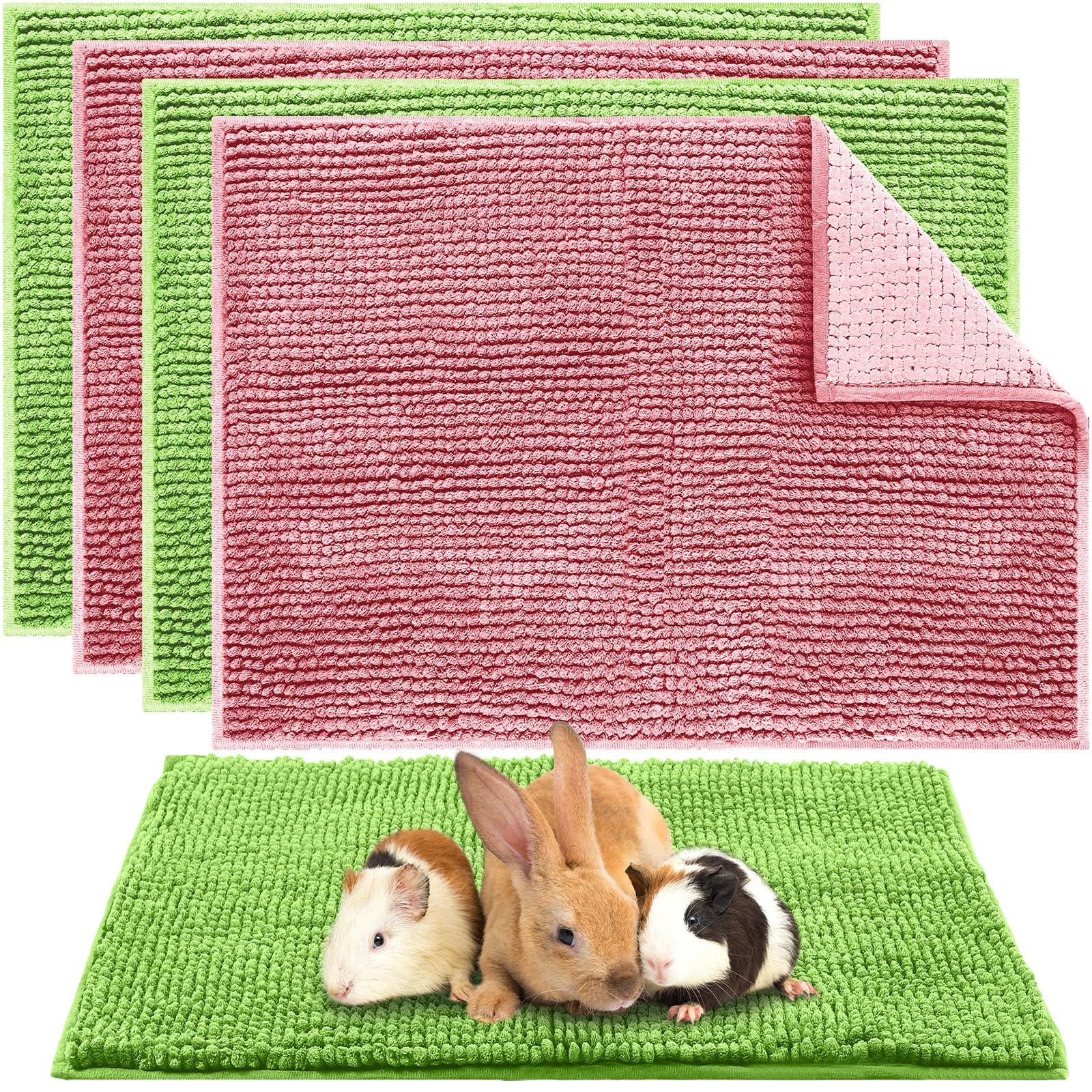 Photo 1 of Amylove 4 Pcs Guinea Pig Cage Liner Guinea Pig Bedding Washable Fleece Pee Pads Reusable Small Animals Training Mat Small Animal Sleeping Bed for Bunny Hamster (Green Pink,16 x 24 Inch)