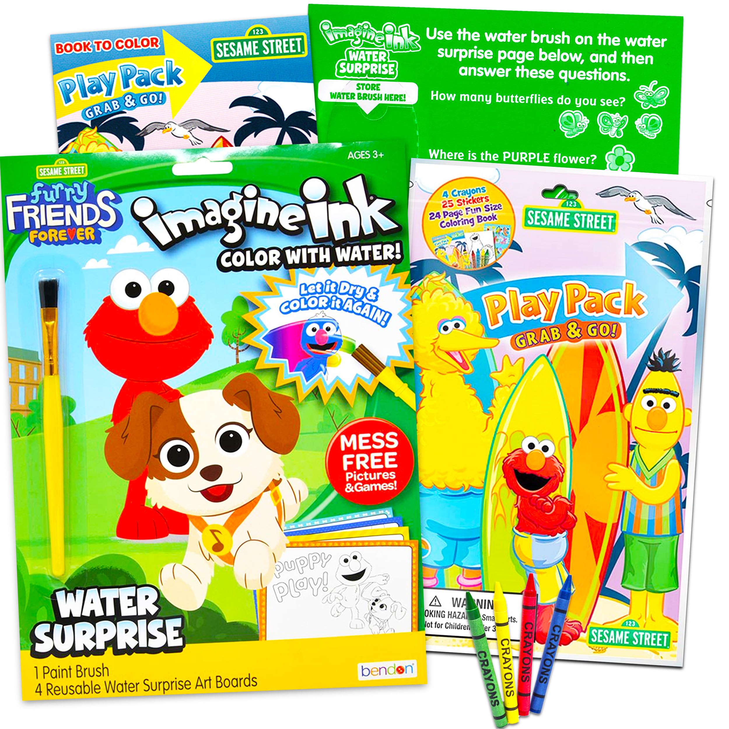 Photo 1 of Sesame Street Paint With Water Super Set for Girls Kids Bundle ~ Deluxe Mess-Free Book with Water Surprise Brush, Mini Coloring Book, and Stickers (Sesame Street Party Supplies)