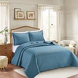 Prime Linens 3 Piece Inspiration Quilted Bedspread Blue Single 2 Piece Set