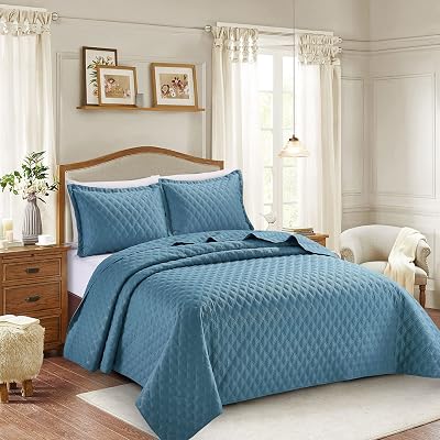 Prime Linens 3 Piece Inspiration Quilted Bedspread Blue Single 2 Piece Set