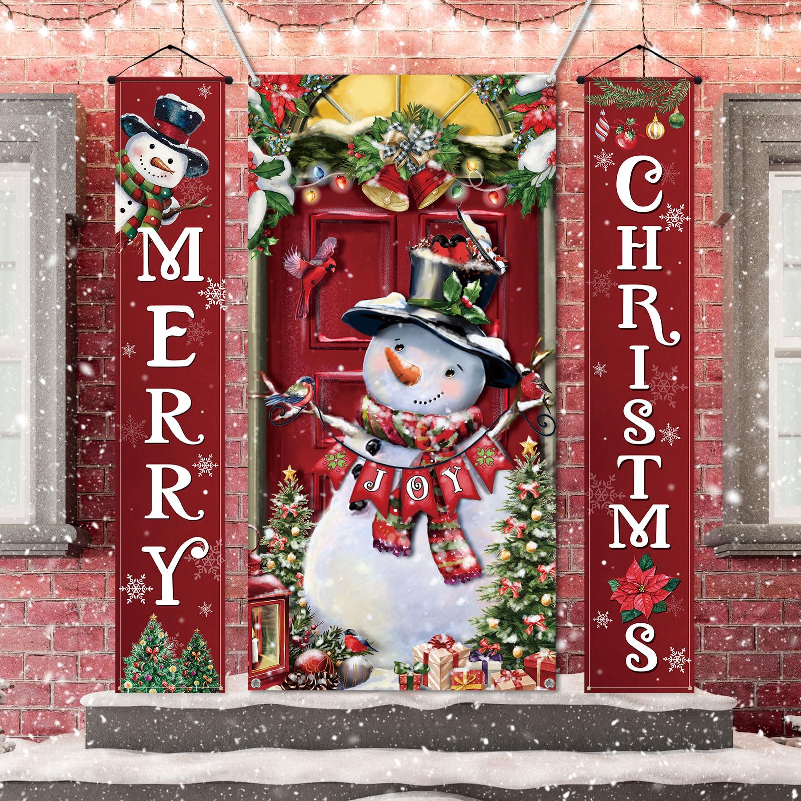Panelee 3 Pcs Christmas Snowman Door Cover Decoration Snowman Merry Christmas Door Banner Porch Xmas Tree Decor for Winter Holiday New Year Indoor Outdoor Decor Supplies