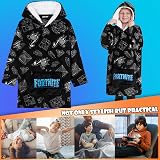 Fortnite Oversized Hoodie Blanket for Kids Teens Fleece Poncho Black White view 2