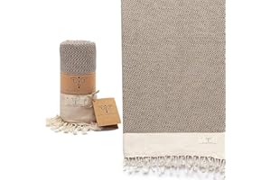 SMYRNA TURKISH COTTON Vintage Series Turkish Beach Towel Oversized, 37x71 inch, Extra Large Quick Dry Sand Free Beach Blanket, Lightweight Cotton Pool, Spa, Travel, Gym, Adult Bath Towel, Latte