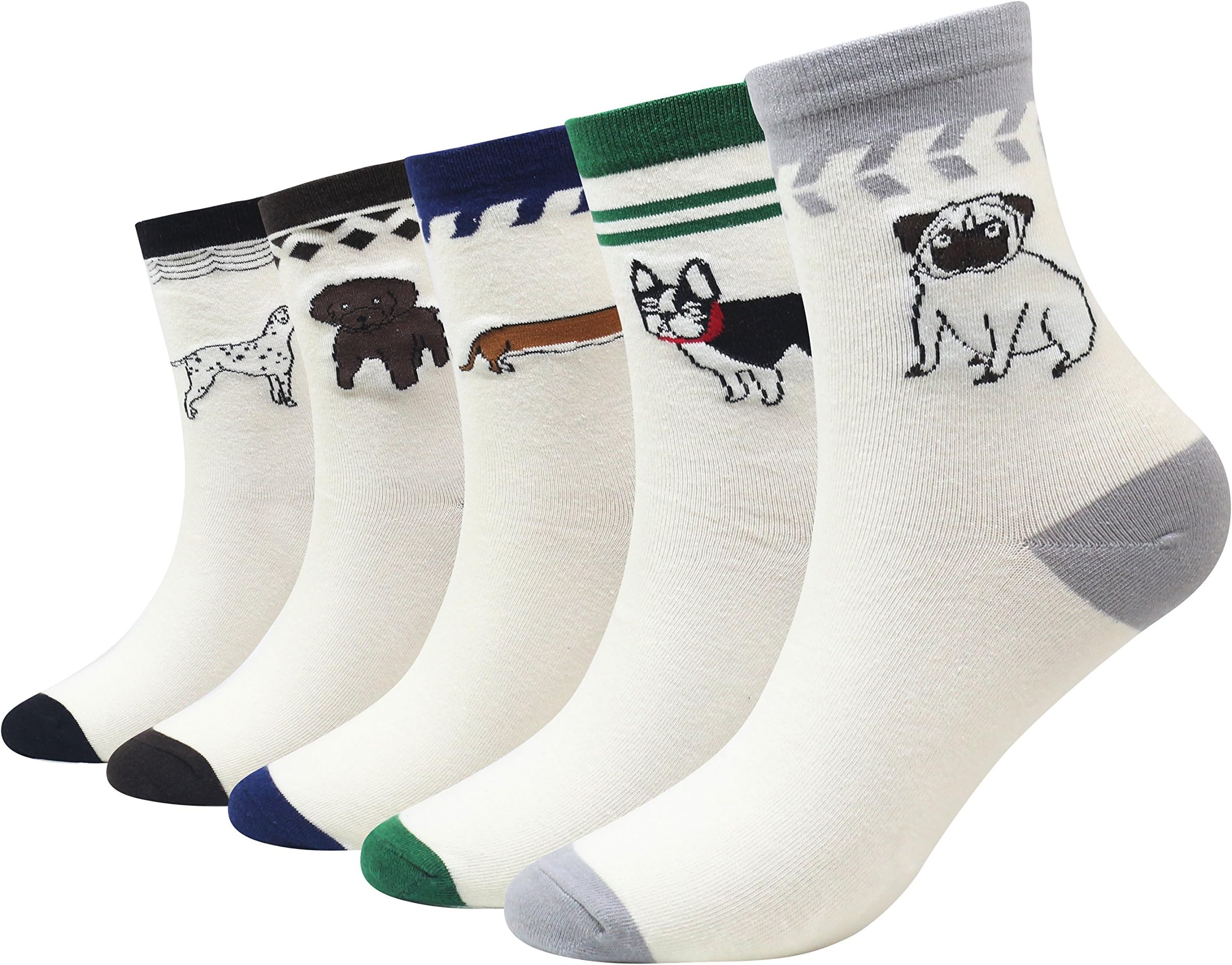 Wish Island Men's 4/5 Packs Fun Crazy Animal Cotton Casual Crew Socks