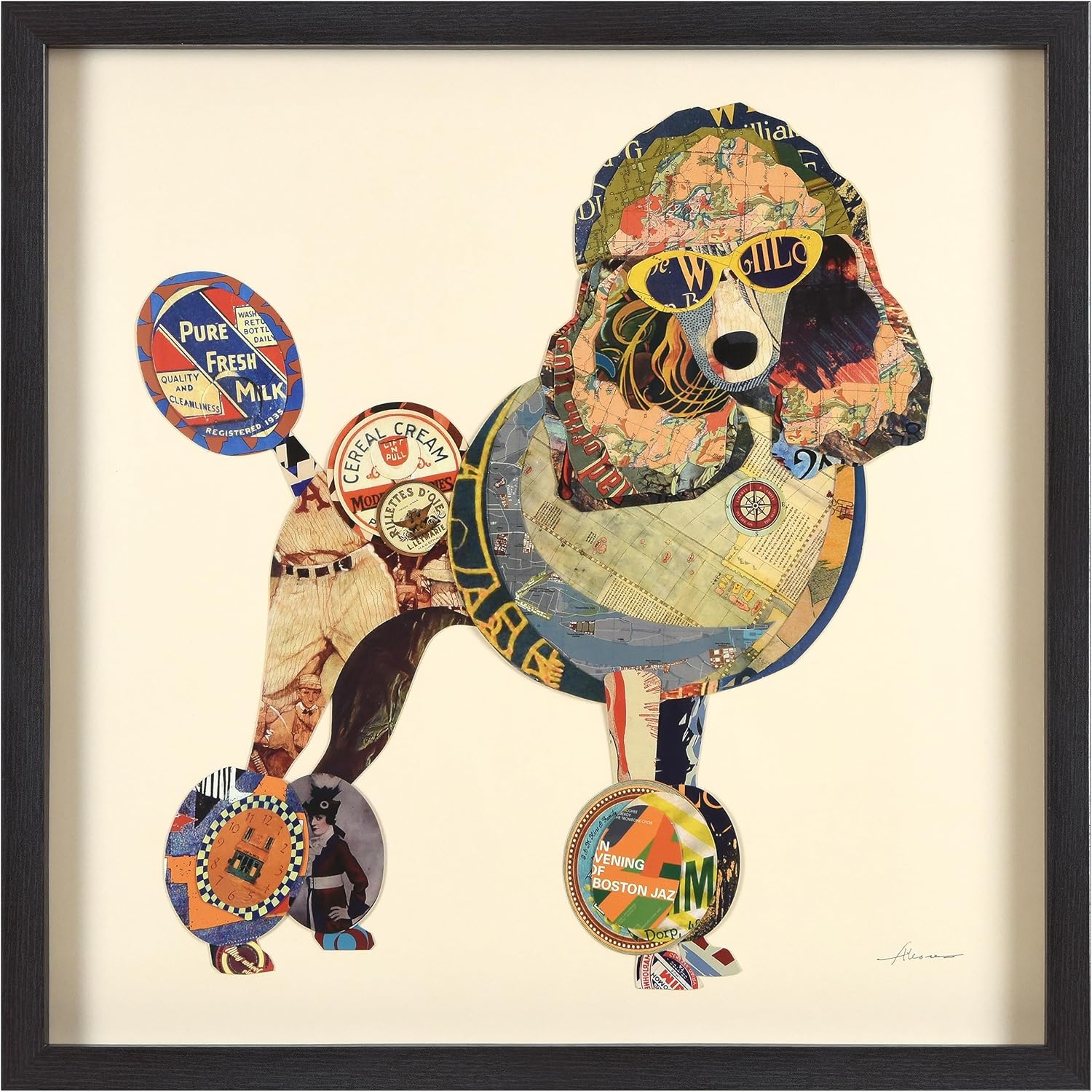Paintings - Empire Art Direct DAC-074-2525B Poodle Dimensional Collage Handmade by Alex Zeng Framed Graphic Dog Wall Art, 25