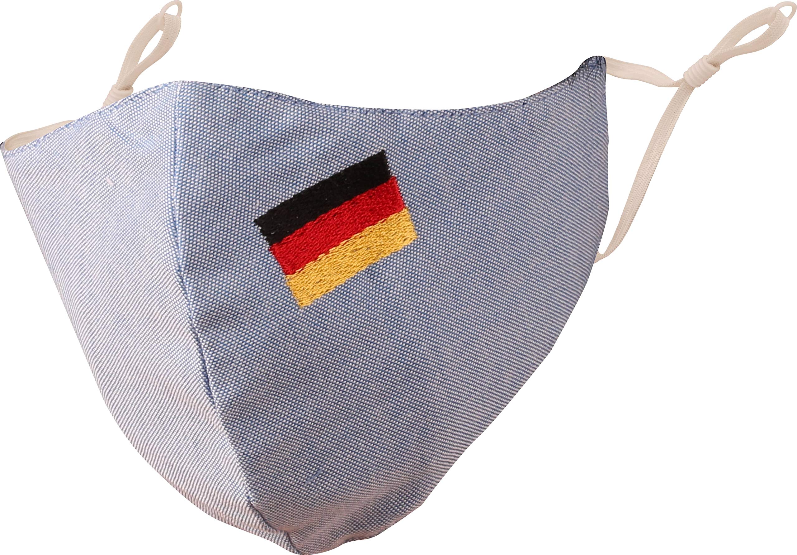 Touchstone Kids German Deutsch Flag embroidered 3 layer cotton face masks reusable machine washable adjustable for children. (Pack of 1). Denim Blue — image 1