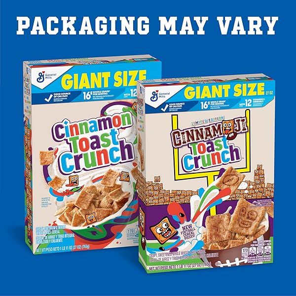 CINNAMON TOAST CRUNCH BREAKFAST CEREAL, CRISPY CINNAMON CEREAL, GIANT SIZE, 27 OZ