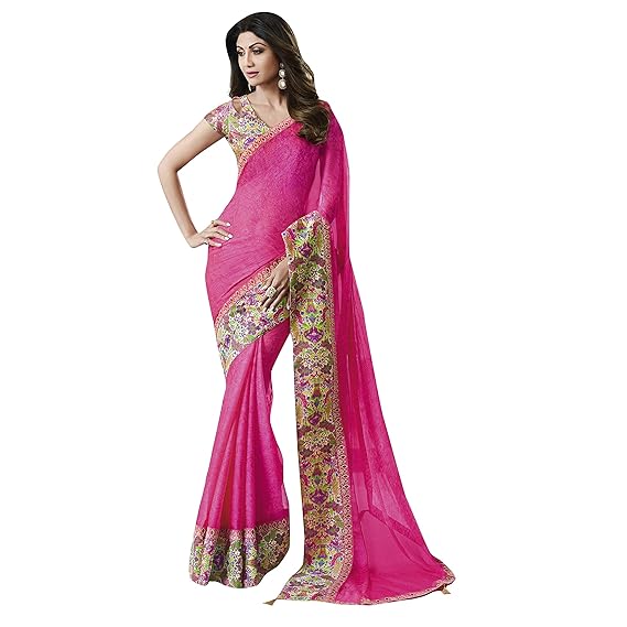 Womens Bemberg Chiffon Printed saree (SHILPA2507SSSR01, Pink)