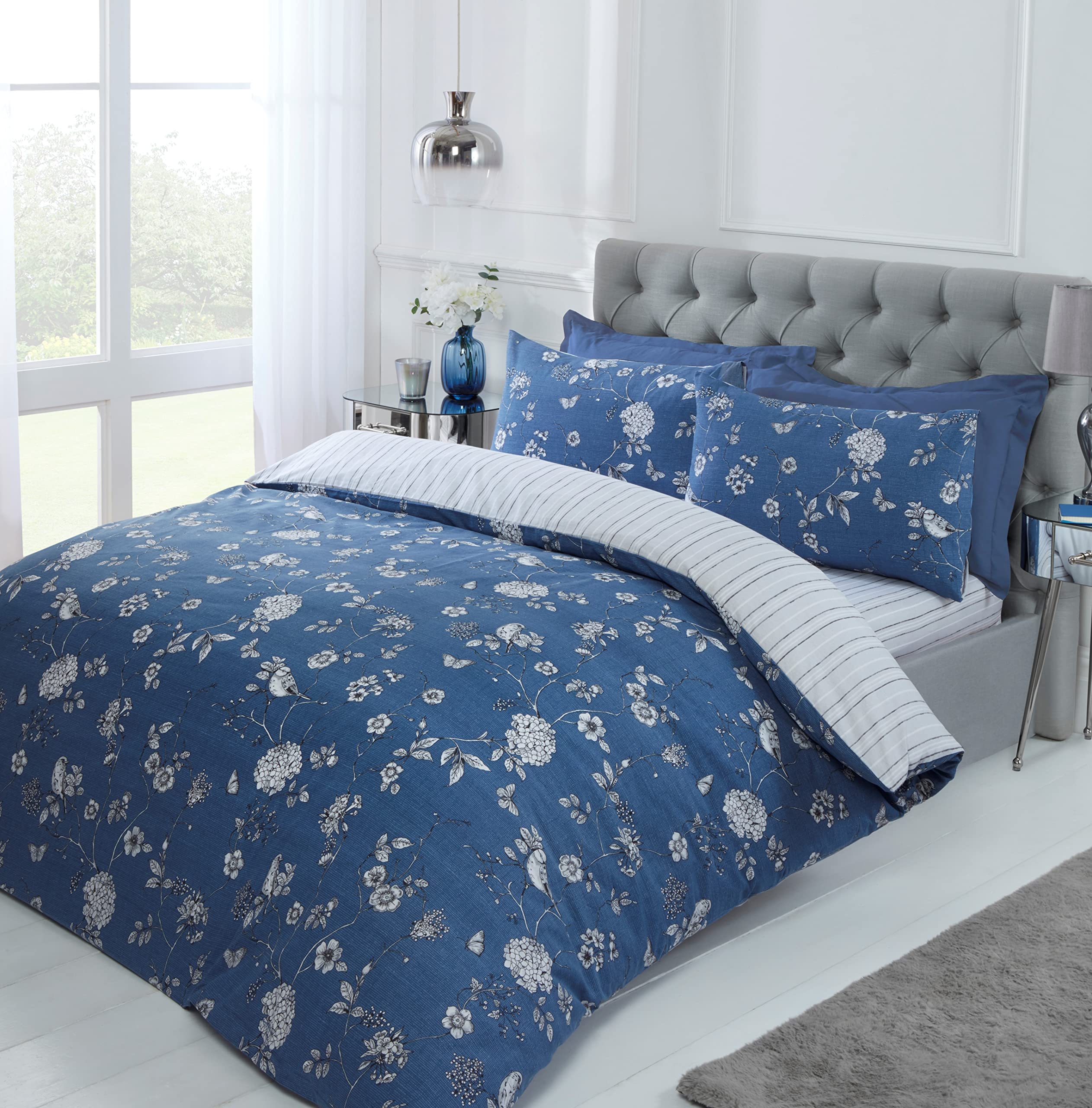 Rapport Home Country Toile Floral Navy Reversible Single Duvet Cover Set