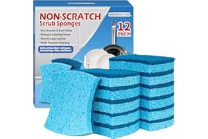 HOMERHYME Non-Scratch Cellulose Scrub Sponges 12 Pack, Sponges Kitchen with Double-Side & Ergonomic Design for Dishes, Coated Cookware, Sink & Countertops.