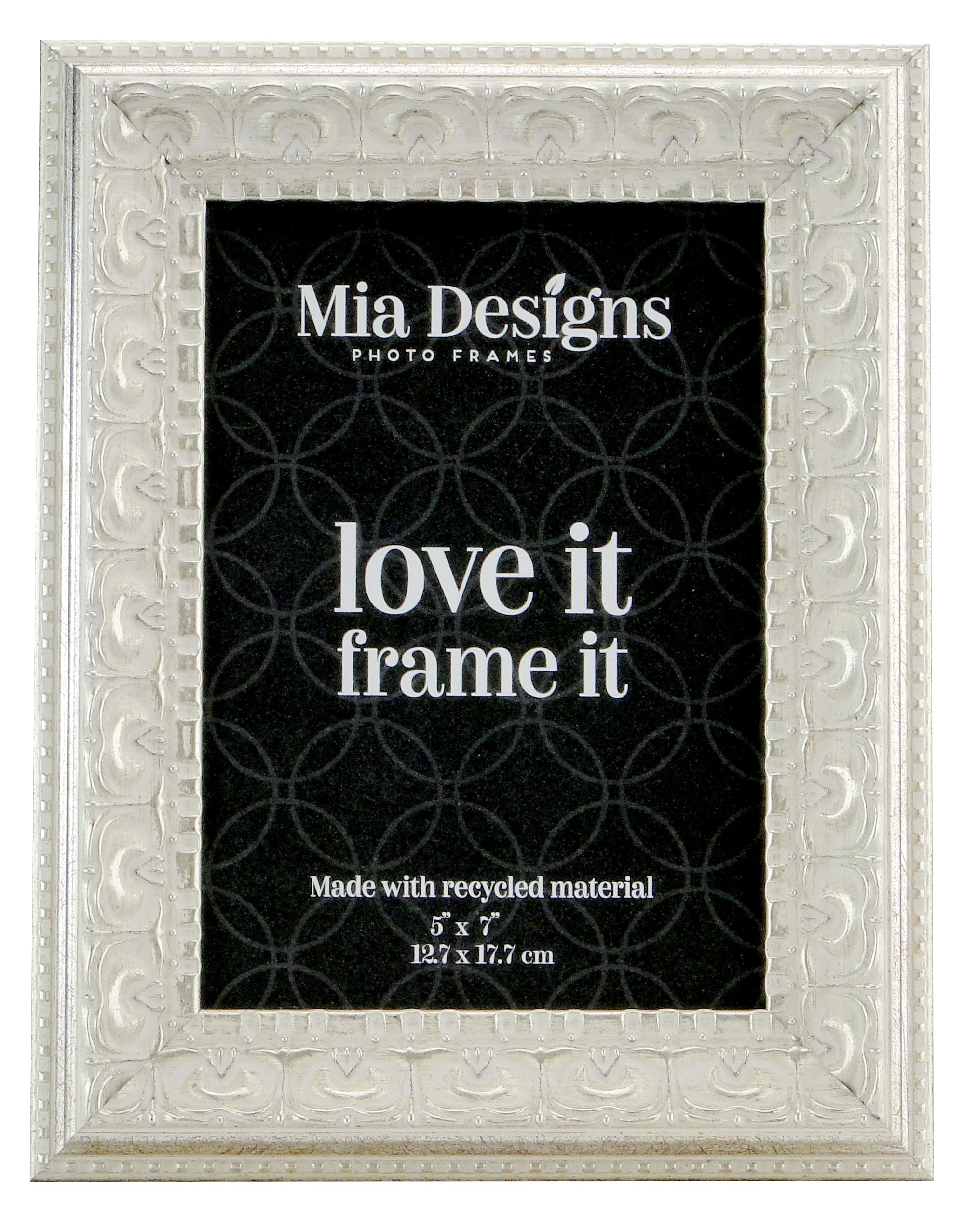 Mia Designs Picture Frame Baroque Barocco Silver 5x7 13x18 Cm Photo Frame for Desk, Wall and Table Top in Eco-friendly PS material Environmentally Friendly Freestanding Frame