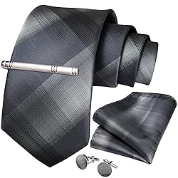 DiBanGu Grey Plaid Tie Men's Formal Tie and Pocket