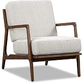 Poly &amp; BARK Verity Fabric Accent Chair &ndash; Fabric Armchair with Walnut Wood Frame &ndash; Fashion-Forward Lounge Seating for Living Room &ndash; Upholstered in Bright Ash