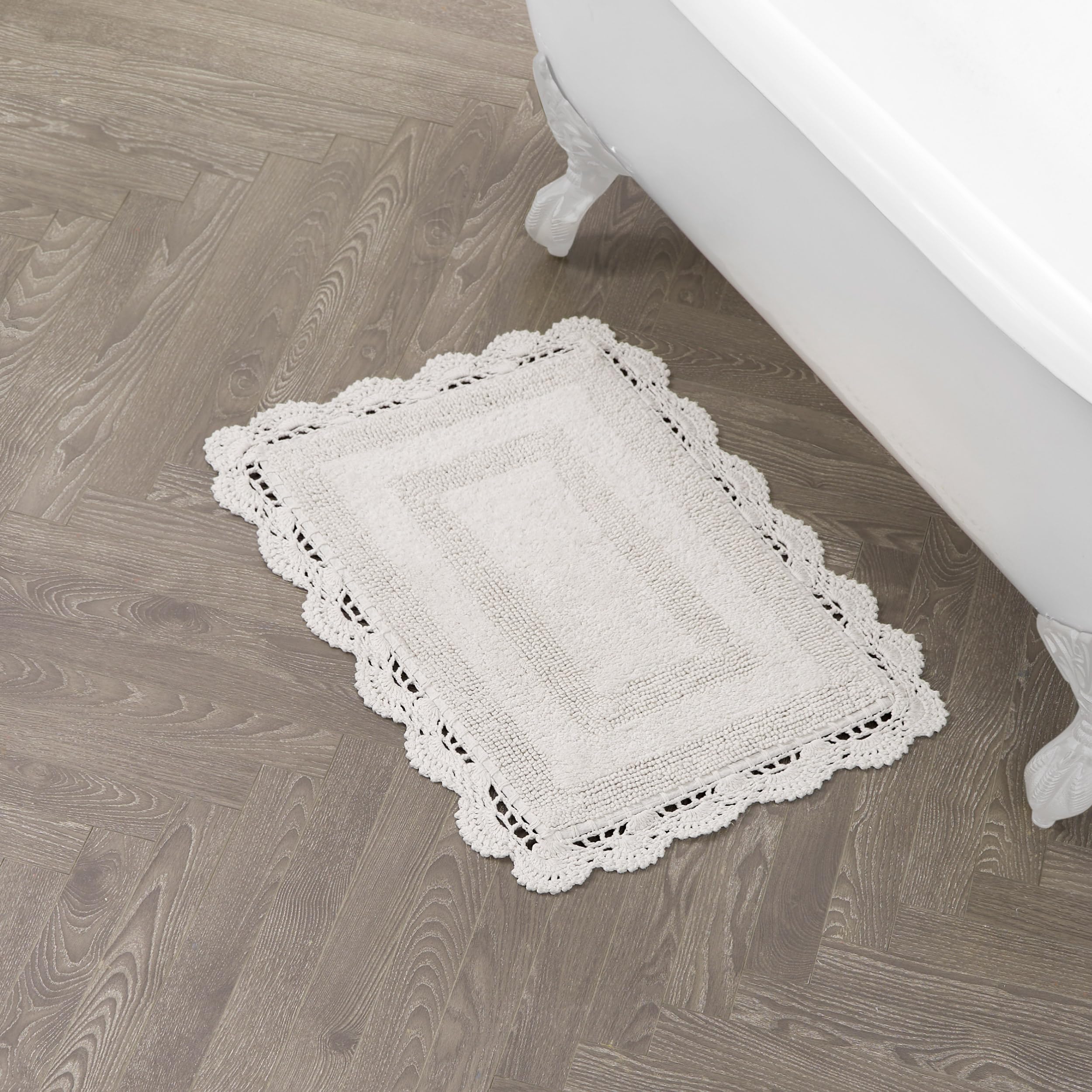 Photo 1 of Laura Ashley Absorbent Bath Mat Reversible Crochet Soft and Plush Bathroom Mat 100% Cotton 17x24 Bath Rug, Ivory