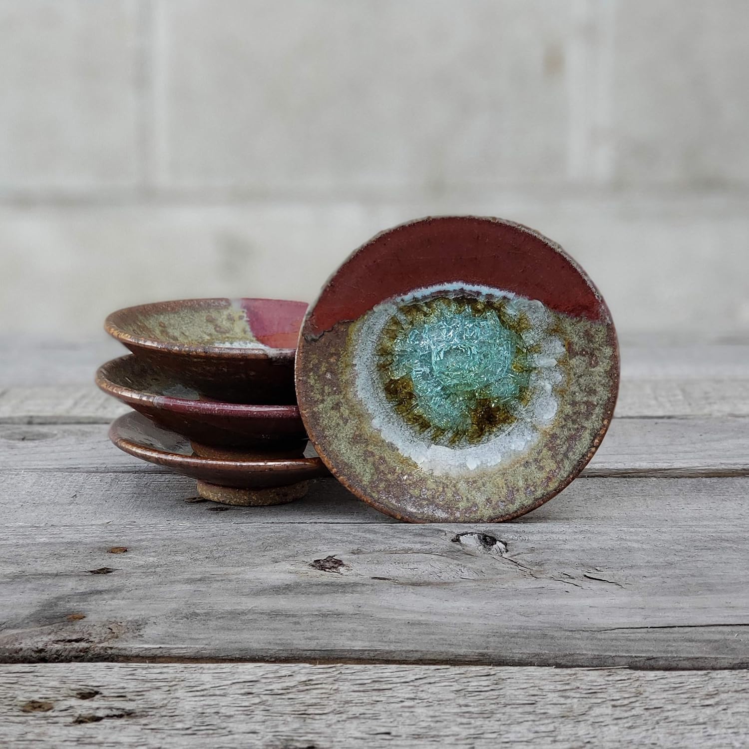Crackle Glass Individual Geode Ring Dish Trinket Dish Candle Holder