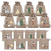 Whaline 24Pcs Christmas Nutcracker Burlap Gift Bags with Drawstrings 8 Designs Xmas Tree Linen Goody Candy Treat Bags Jewelry Pouches for Winter Holiday Birthday Wedding Party Favors Supplies