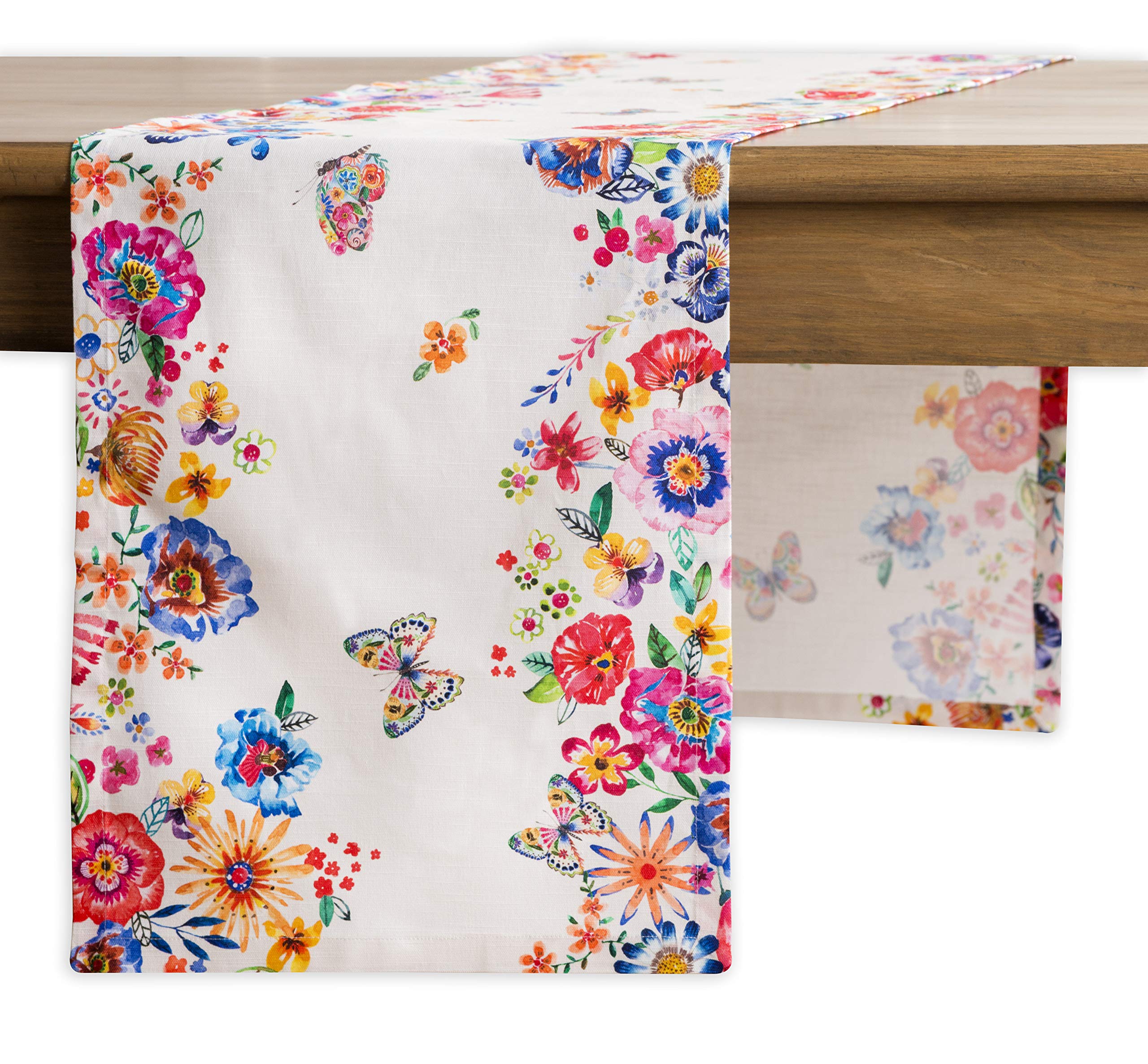 Maison d' Hermine Table runner 100% Cotton Single Layer Table Runners 180 CM long for Home Kitchen Dining Party Wedding Bridal Shower Gifts for Mothers Day (Happy Florals - High Summer,37 cm x 180 cm)