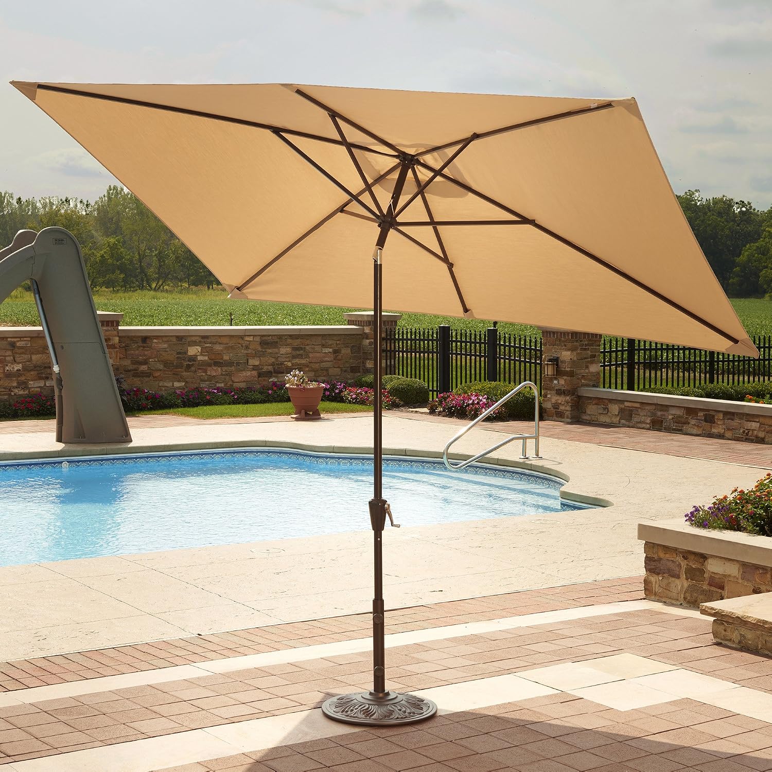 Amazon Com Adriatic 6 5 Ft X 10 Ft Rectangular Market Umbrella In Beige Sunbrella Acrylic Patio Umbrellas Garden Outdoor