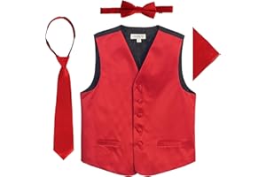 Gioberti Kids and Boys 4pc Satin Formal Vest Set - Vest, Bowtie, Tie, Pocket Square