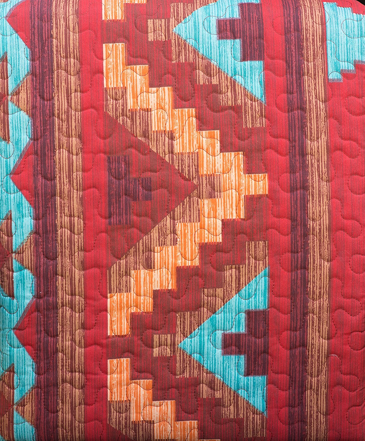 Bedding Rustic Western Southwestern Native Indian American Tribal 2 Piece Extra Long Twin Quilt Bedspread Set In Turquoise Red Orange Brown Rust Bedspread Quilt Set 2pc Austin Brown Twin Rugs 4 Less