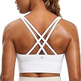 CRZ YOGA Naked Feeling Strappy Longline Sports Bras for Women - Medium Impact Criss Cross Yoga Padded Workout Crop Top