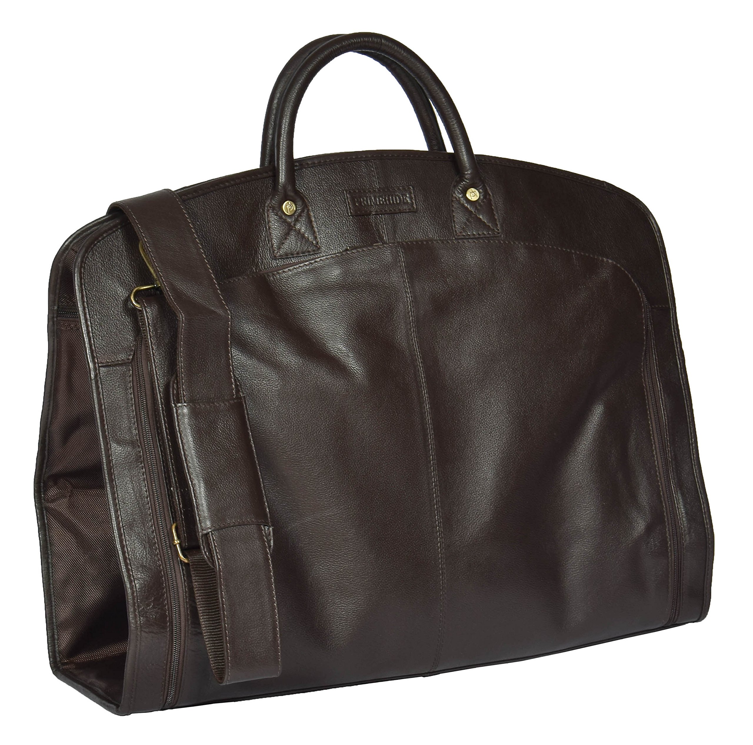 Real Luxury Soft Leather Suit Dress Garment Carrier Bag HOL933 Brown