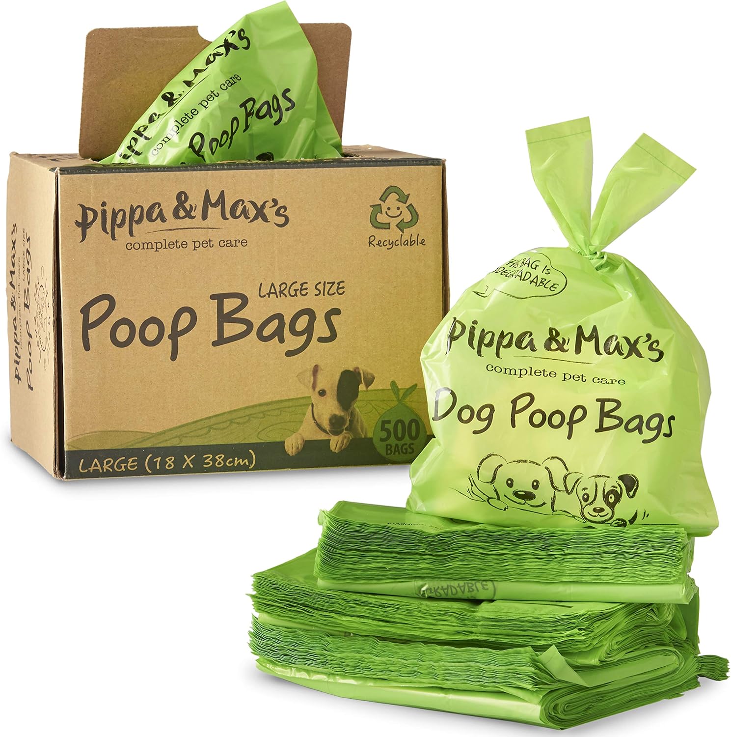 Pippa & Max Recyclable Dog Poo Bags (500) Extra Strong Dog Walking